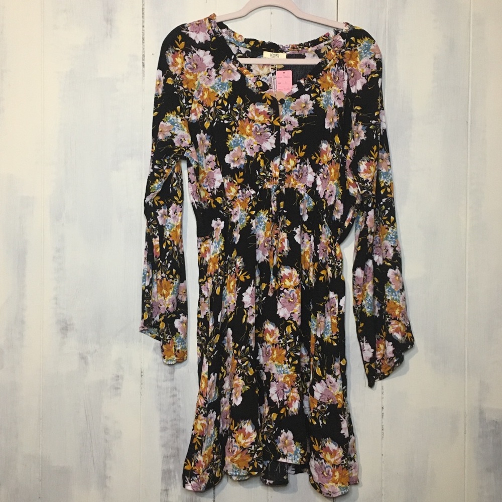Long Sleeve Black Floral Dress